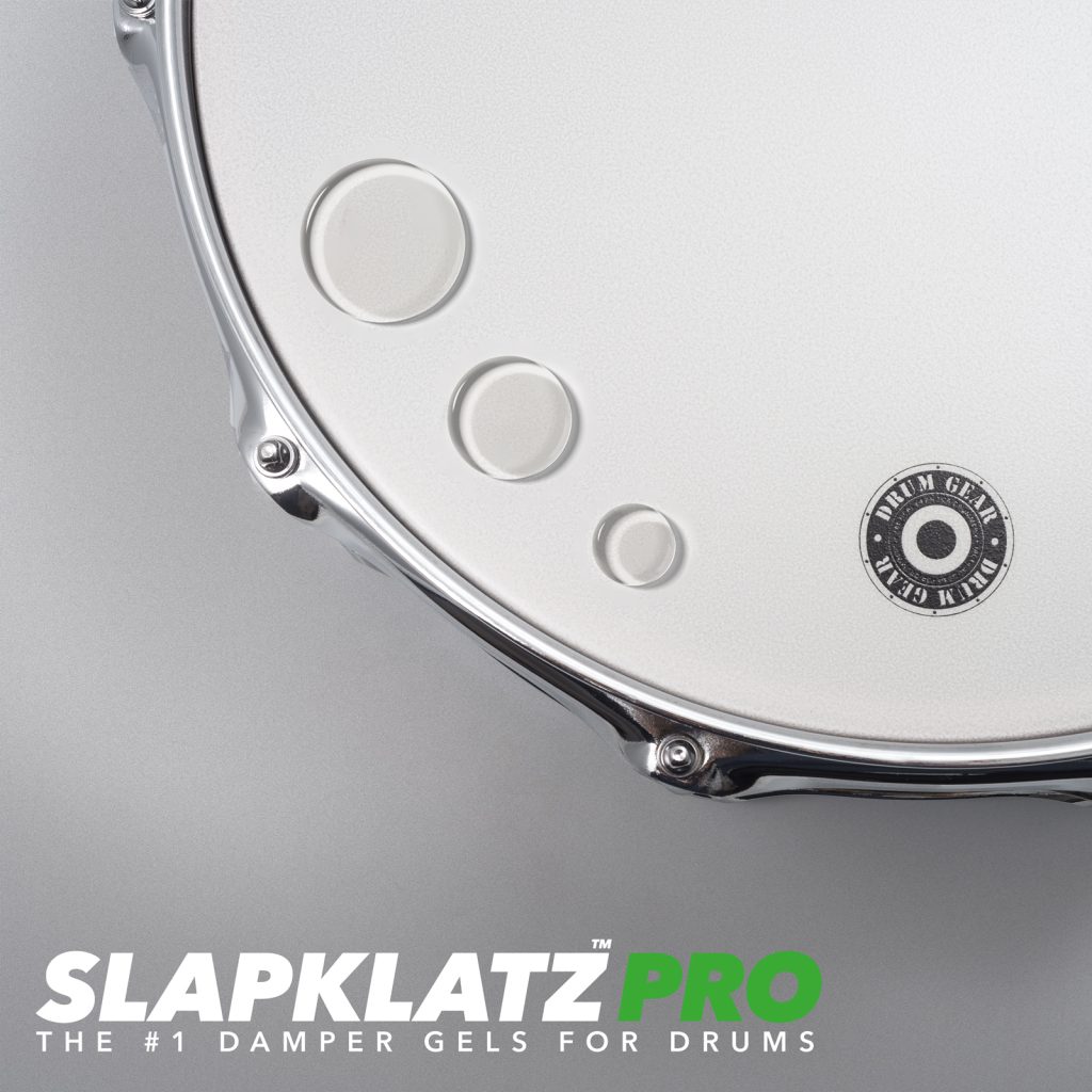 SlapKlatz PRO clear - all 3 sizes - shown on a drum head.
